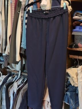 Zara Navy Elastic-Waist Track Pants